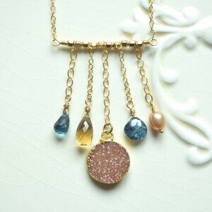 Druzy Necklace in Gold with London Blue Topaz - Made in Canada